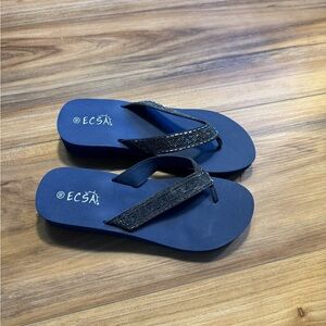 Women's Blue Sandals with Glitter Straps